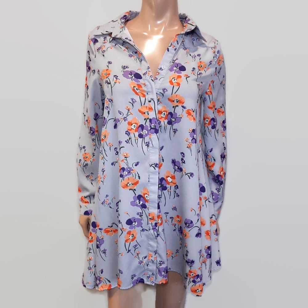 GLAMOROUS Shirt Dress Long Sleeve Floral Western Oversized Shift